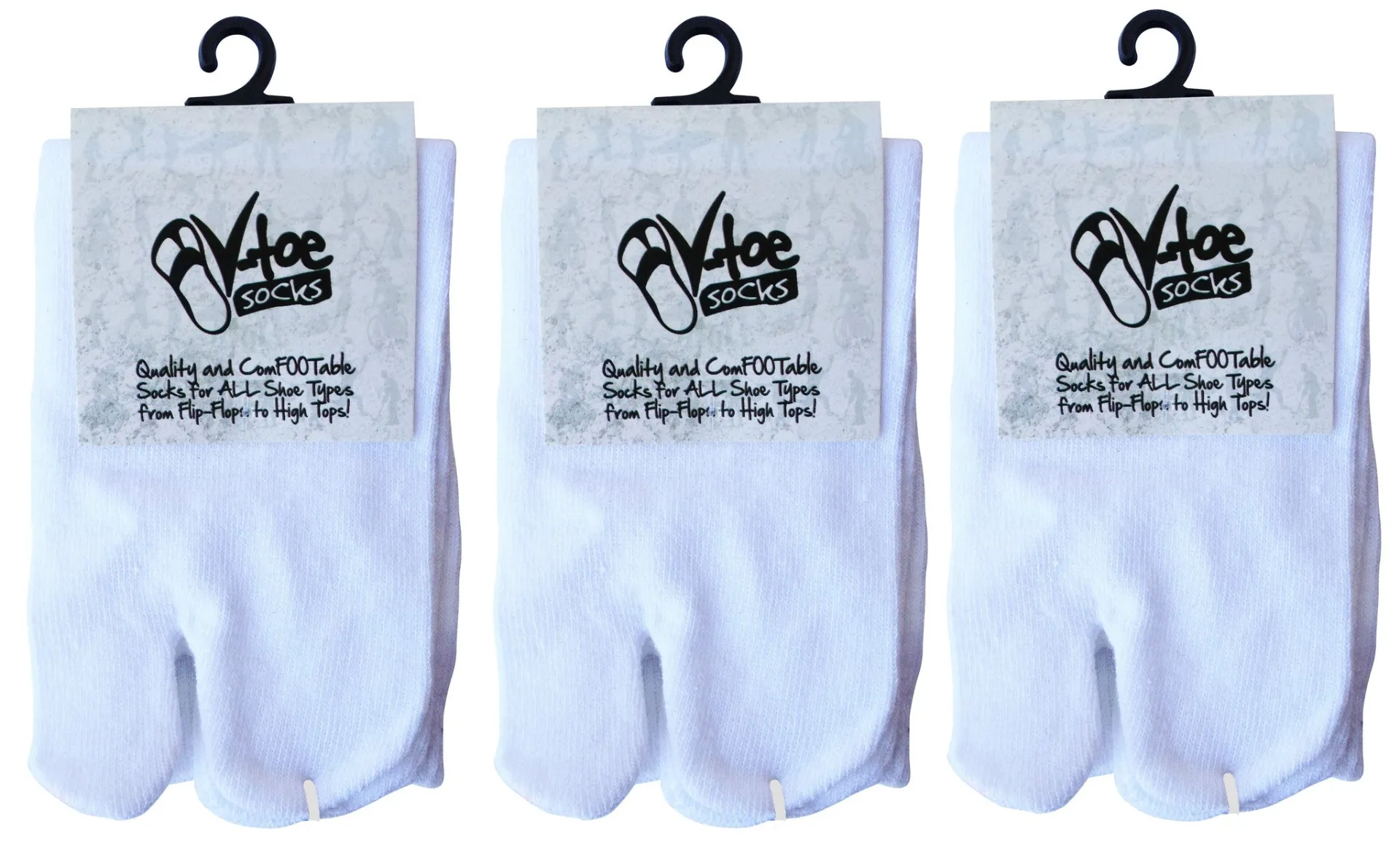 3 Pairs - V-Toe Flip Flop Tabi Socks White Solid