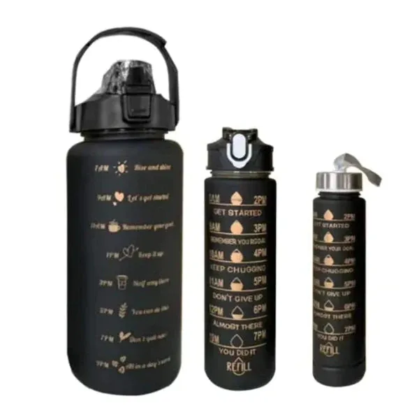 3pcs Black Themed Motivational Water Bottles