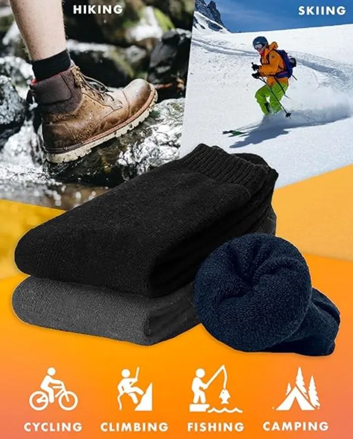 9 Pairs Mens Heavy Duty Winter Hiking Thermal Cotton Crew Work Socks - Black / Navy / Charcoal