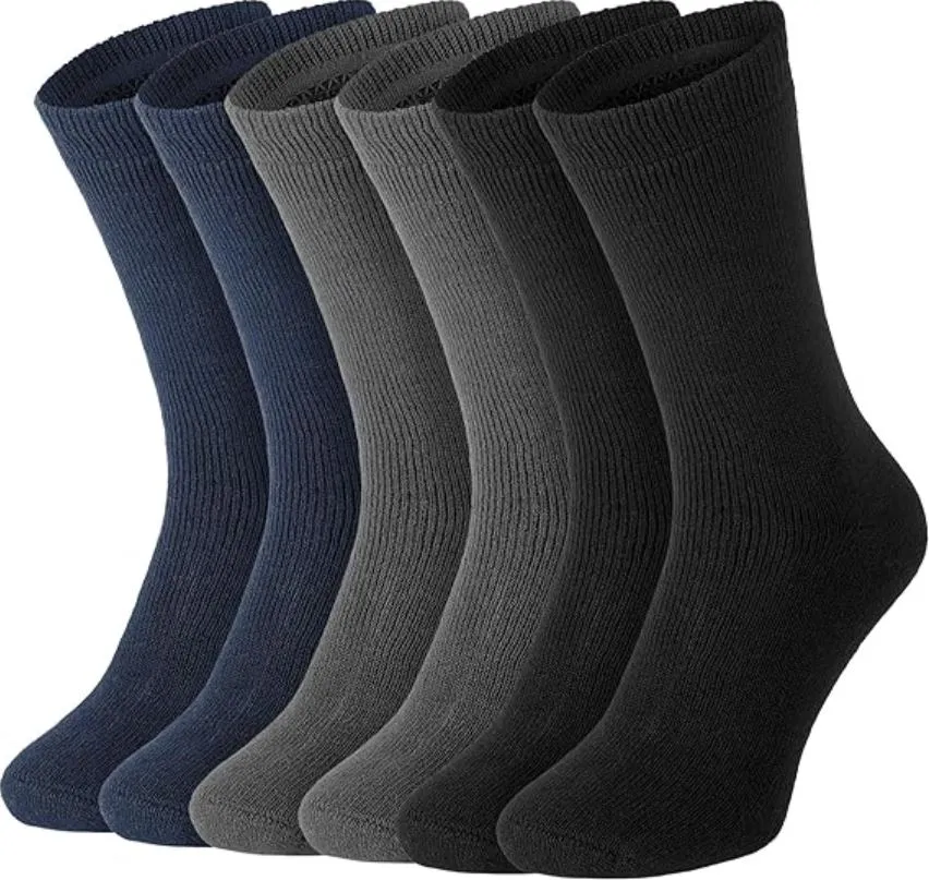 9 Pairs Mens Heavy Duty Winter Hiking Thermal Cotton Crew Work Socks - Black / Navy / Charcoal