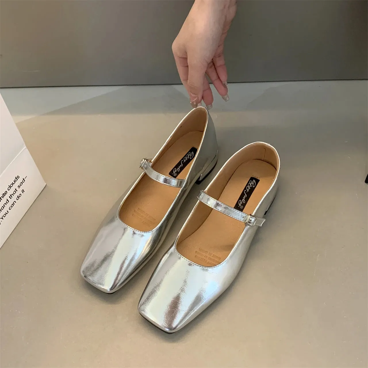 Advbridge -  New Fashion Flats Brand Design Square Toe Women Ballet Shoes Casual Buckle Strap Female Dress Shoes Low Heels Shoes