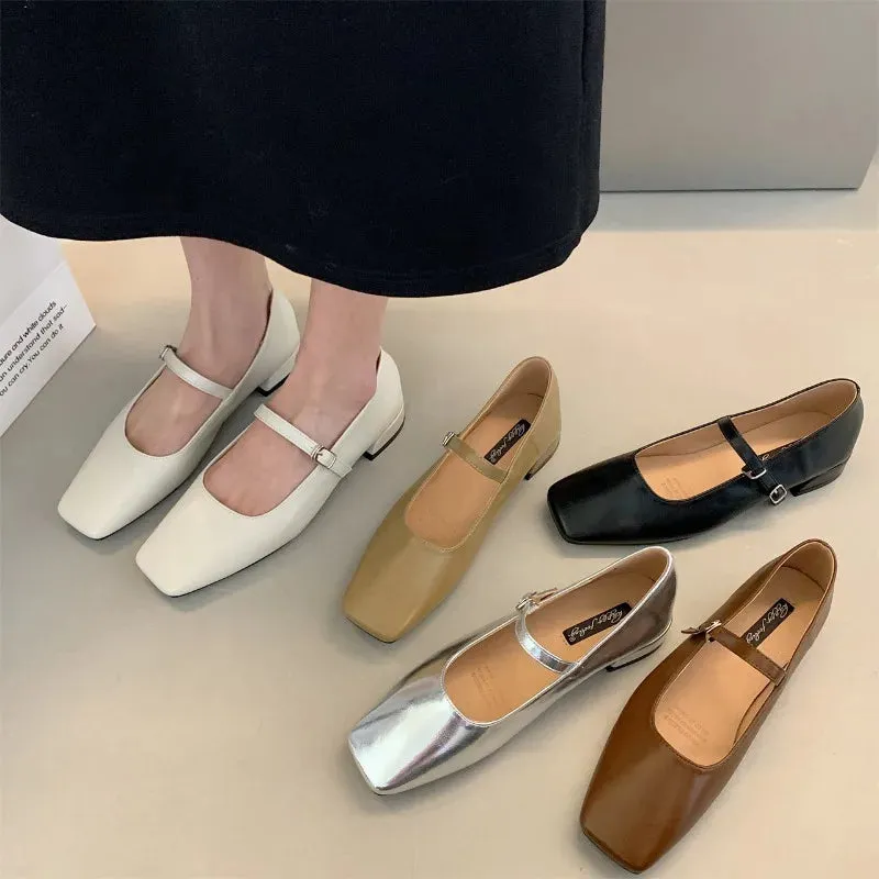 Advbridge -  New Fashion Flats Brand Design Square Toe Women Ballet Shoes Casual Buckle Strap Female Dress Shoes Low Heels Shoes