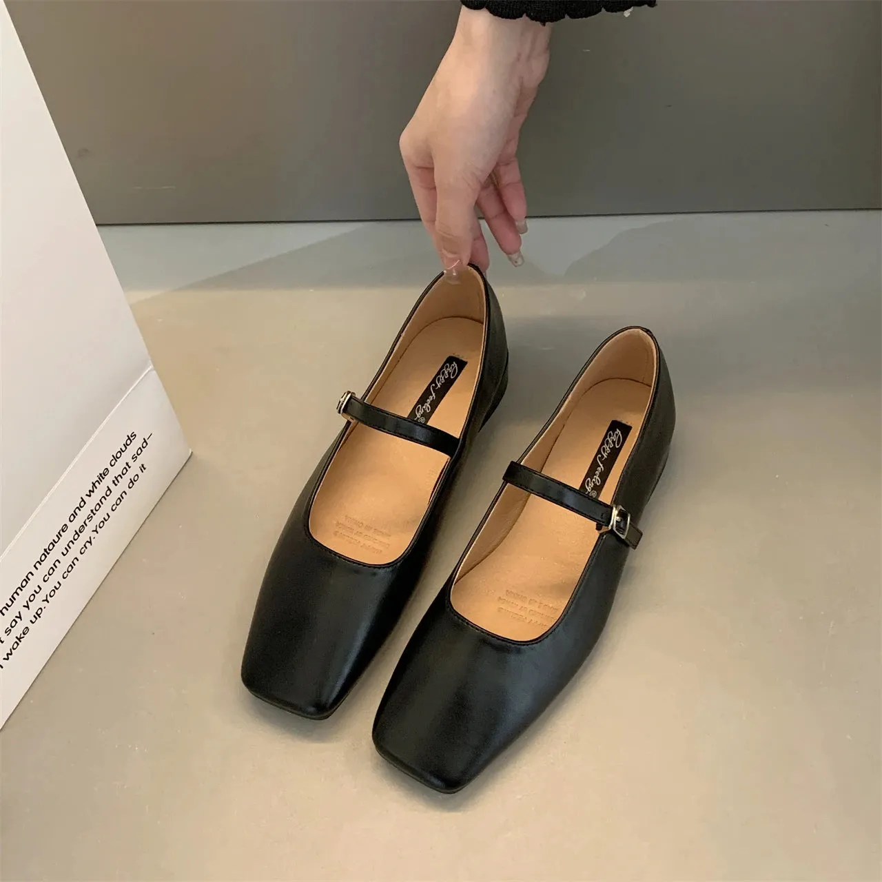 Advbridge -  New Fashion Flats Brand Design Square Toe Women Ballet Shoes Casual Buckle Strap Female Dress Shoes Low Heels Shoes