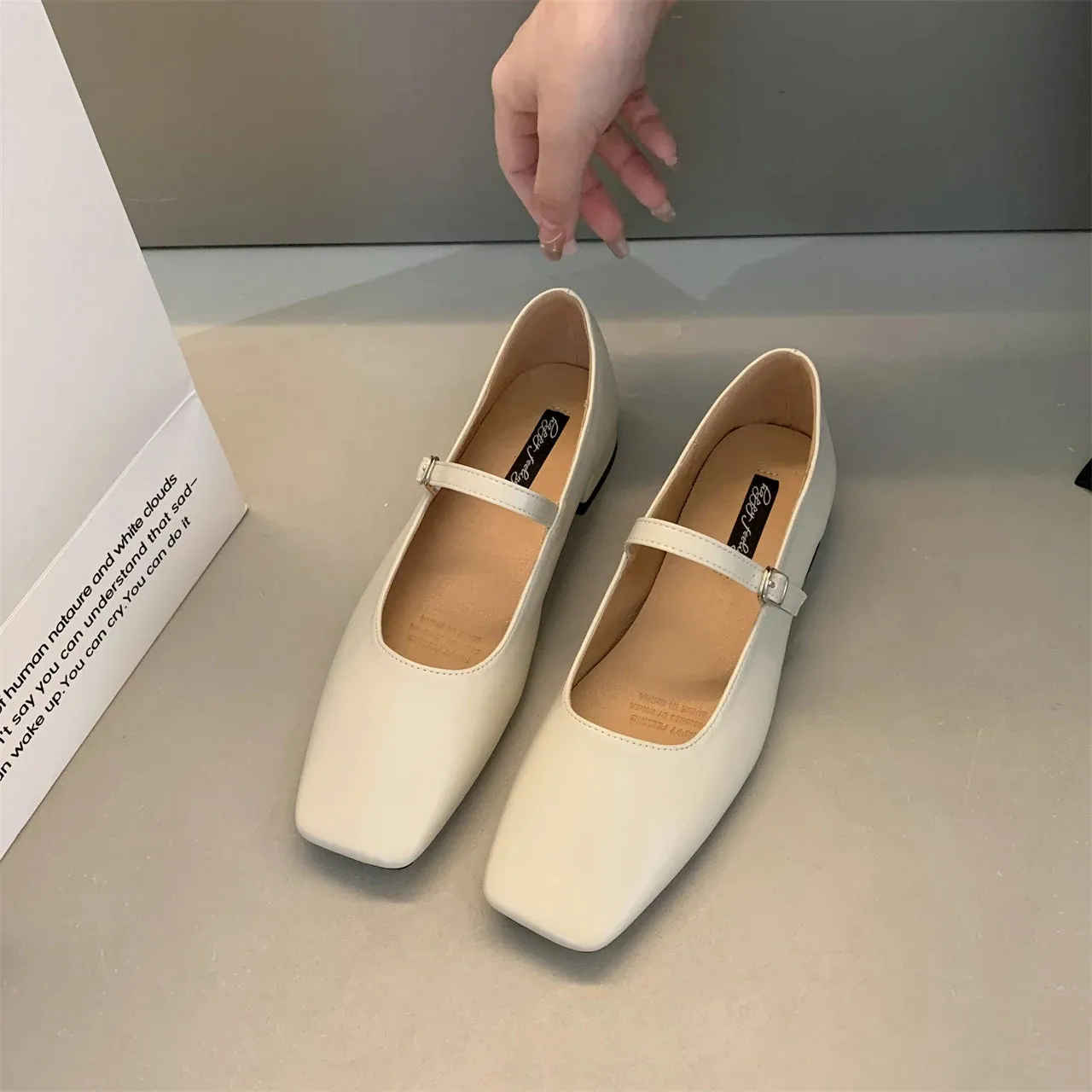 Advbridge -  New Fashion Flats Brand Design Square Toe Women Ballet Shoes Casual Buckle Strap Female Dress Shoes Low Heels Shoes