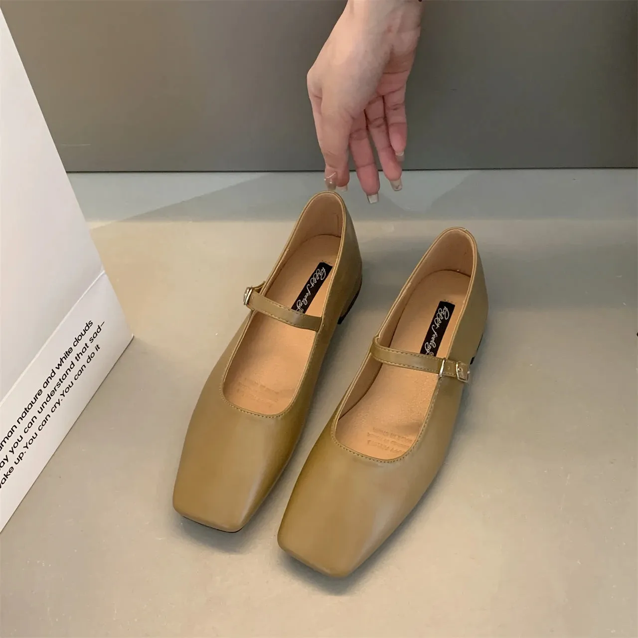 Advbridge -  New Fashion Flats Brand Design Square Toe Women Ballet Shoes Casual Buckle Strap Female Dress Shoes Low Heels Shoes