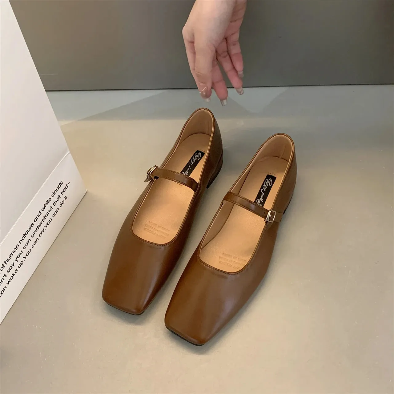 Advbridge -  New Fashion Flats Brand Design Square Toe Women Ballet Shoes Casual Buckle Strap Female Dress Shoes Low Heels Shoes