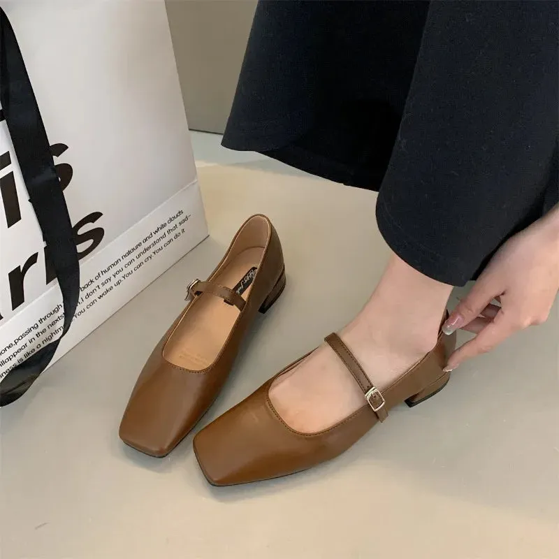 Advbridge -  New Fashion Flats Brand Design Square Toe Women Ballet Shoes Casual Buckle Strap Female Dress Shoes Low Heels Shoes