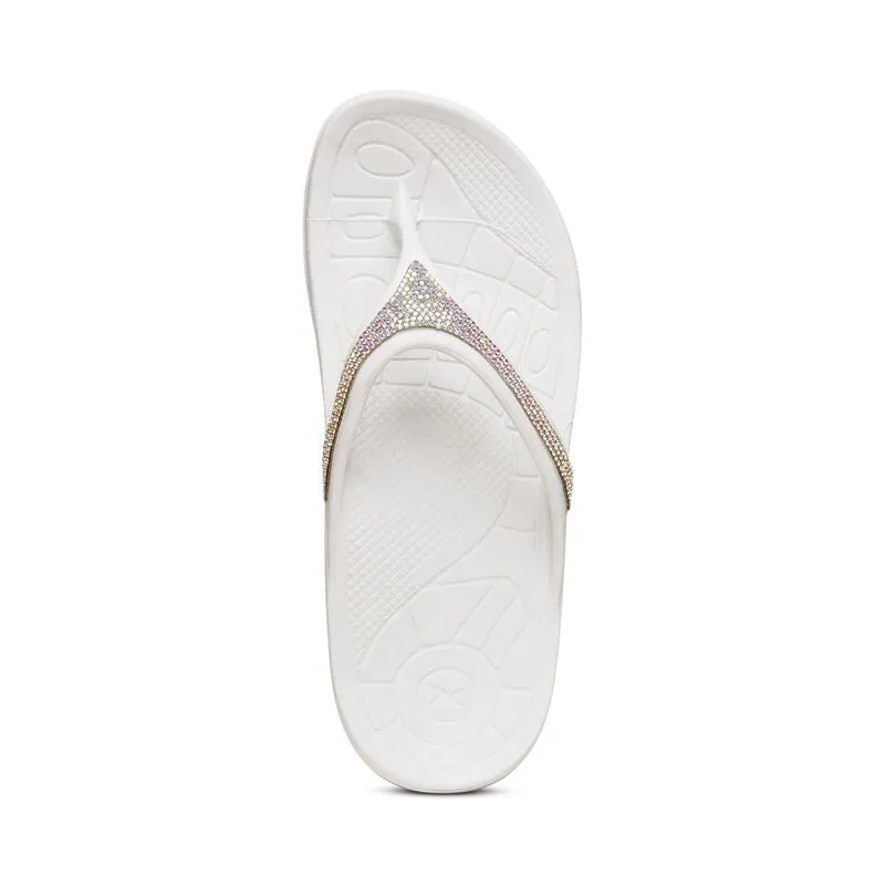 Aetrex Fiji Sparkle White Women's Flips