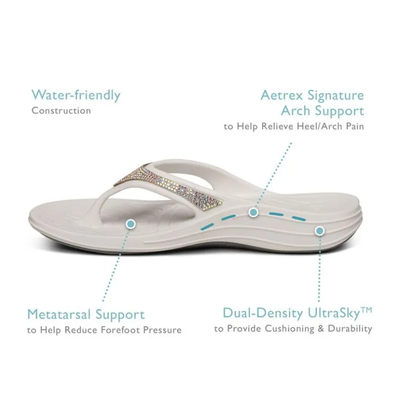 Aetrex Fiji Sparkle White Women's Flips