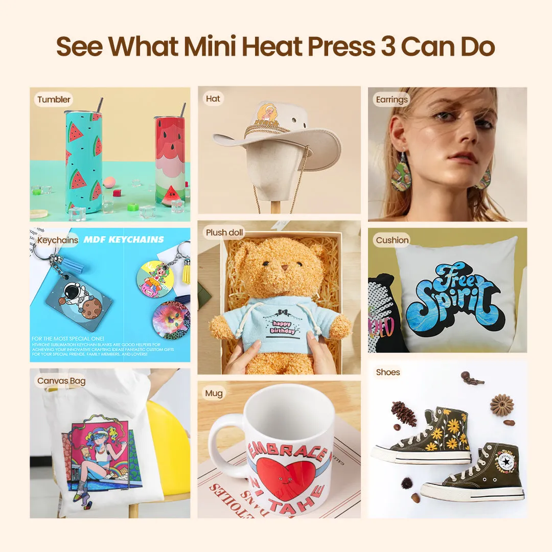 [All in bundle]HTVRONT Auto Mini3 Heat Press Machine advanced Bundle(Multicolor HTV*46 Sumblimation Paper*25 Transfer paper*10 PTFE Teflon Sheet Heat Press Mat Cutting Mat Weeding Tools≥83＄)