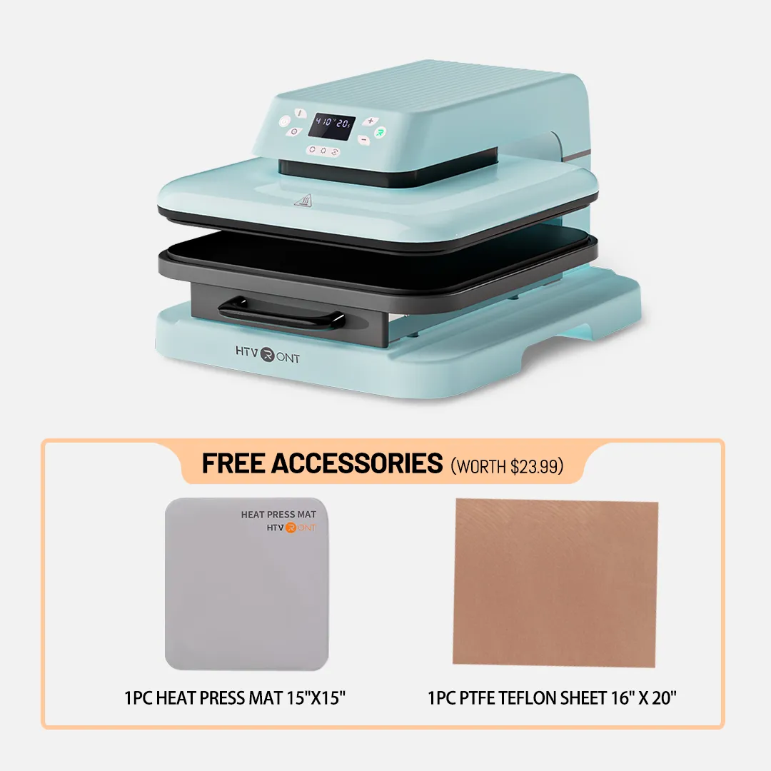 [All in bundle]HTVRONT Auto Mini3 Heat Press Machine advanced Bundle(Multicolor HTV*46 Sumblimation Paper*25 Transfer paper*10 PTFE Teflon Sheet Heat Press Mat Cutting Mat Weeding Tools≥83＄)