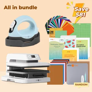 [All in bundle]HTVRONT Auto Mini3 Heat Press Machine advanced Bundle(Multicolor HTV*46 Sumblimation Paper*25 Transfer paper*10 PTFE Teflon Sheet Heat Press Mat Cutting Mat Weeding Tools≥83＄)