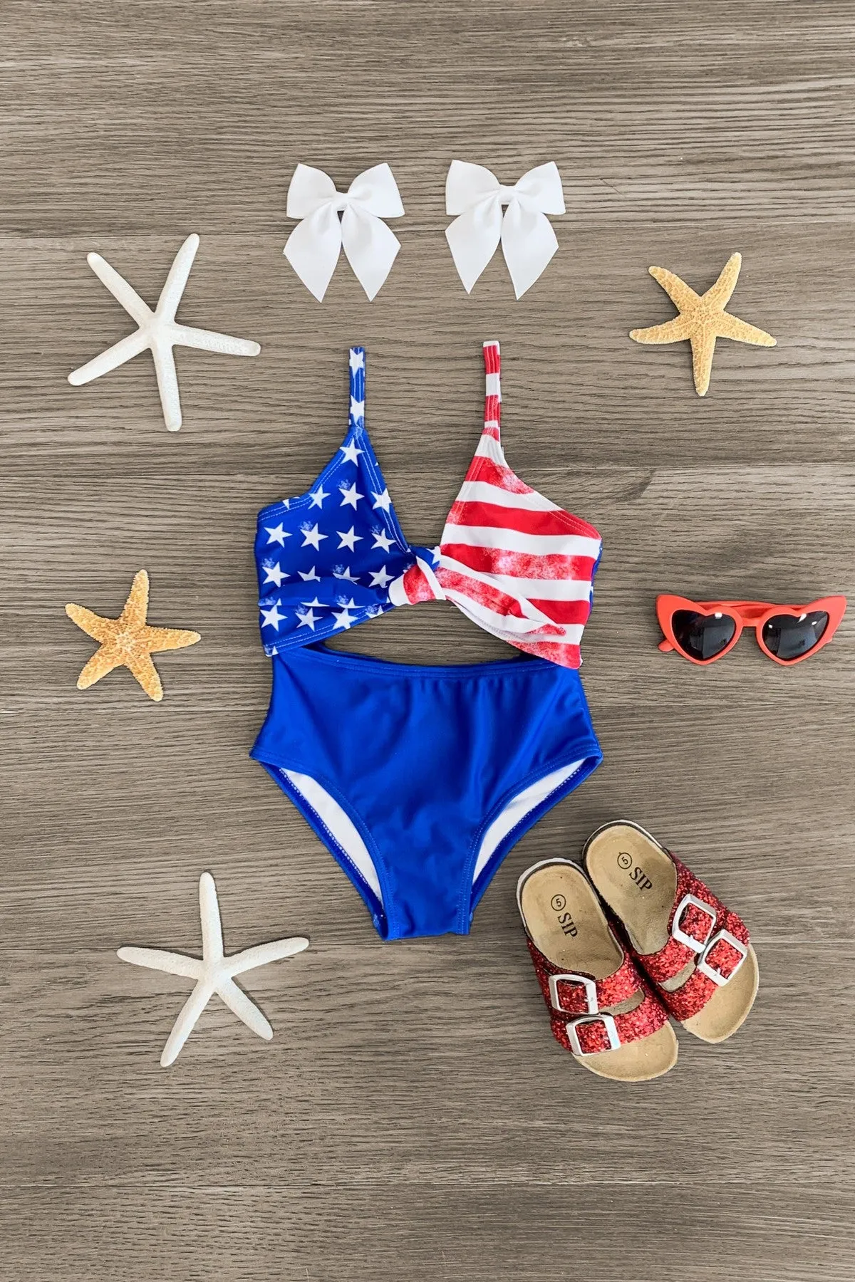 American Flag Cut Out One Piece Swimsuit