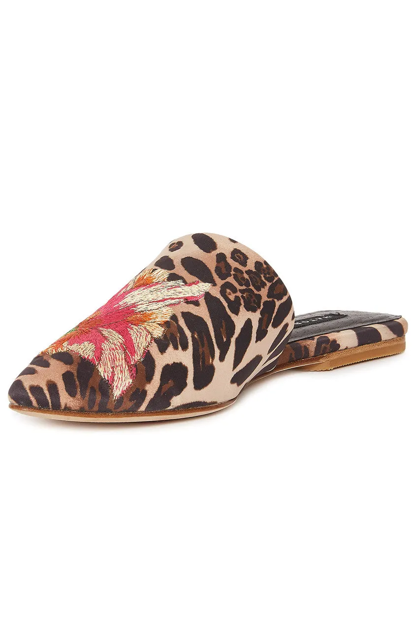 Arri Luxe Leopard Satin Embroidered Slide