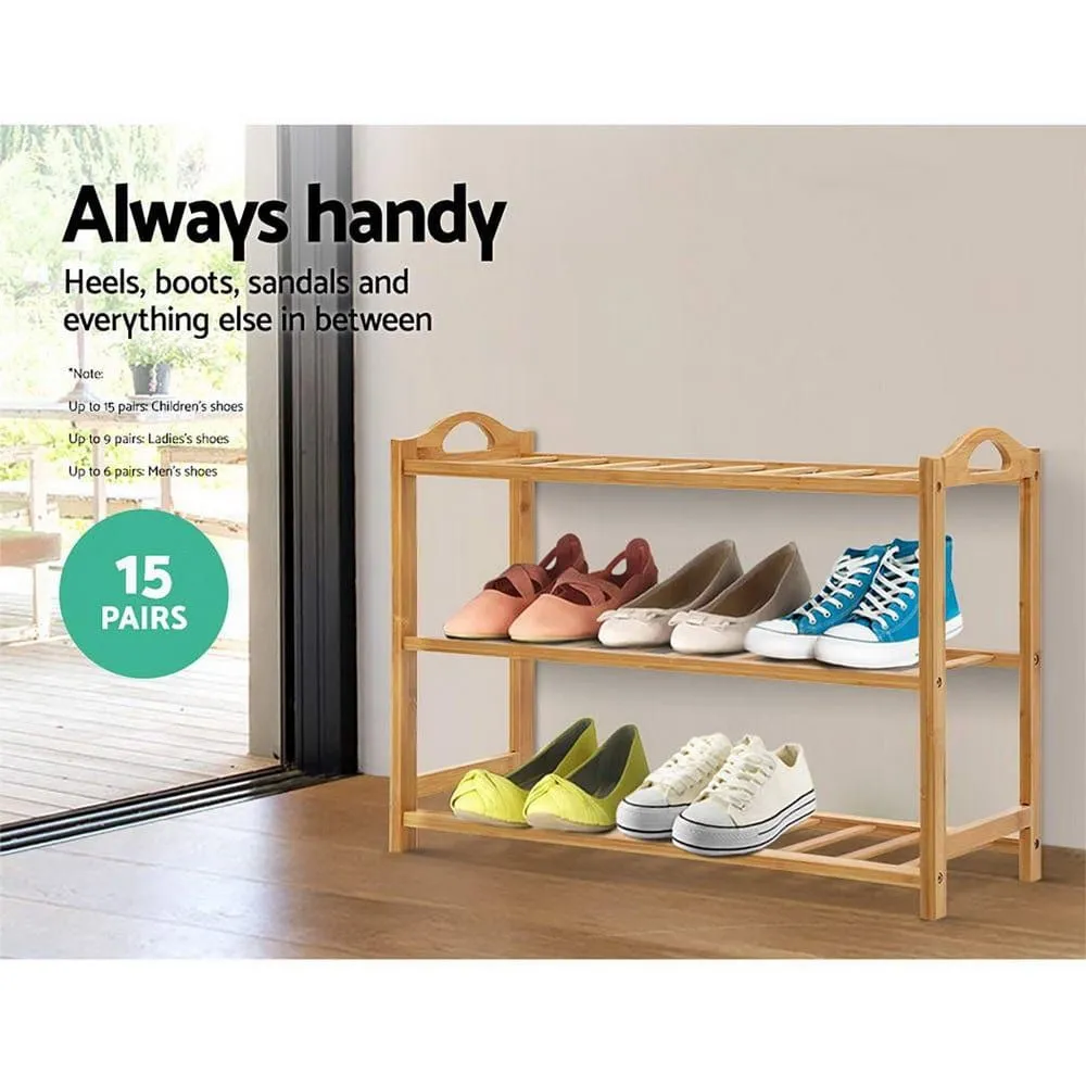 Artiss 3 Tiers Bamboo Shoe Rack Storage Organiser Wooden Shelf Stand Shelves