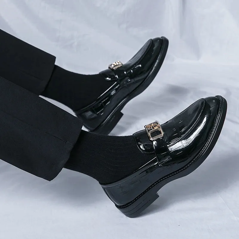 B Letter Appliques Patent Leather Loafers