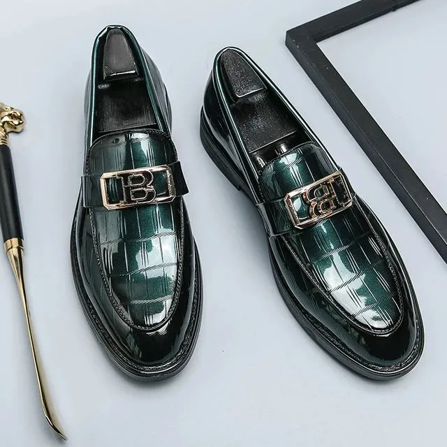 B Letter Appliques Patent Leather Loafers