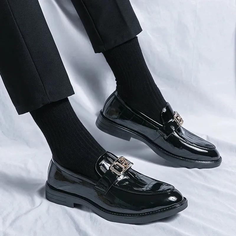 B Letter Appliques Patent Leather Loafers