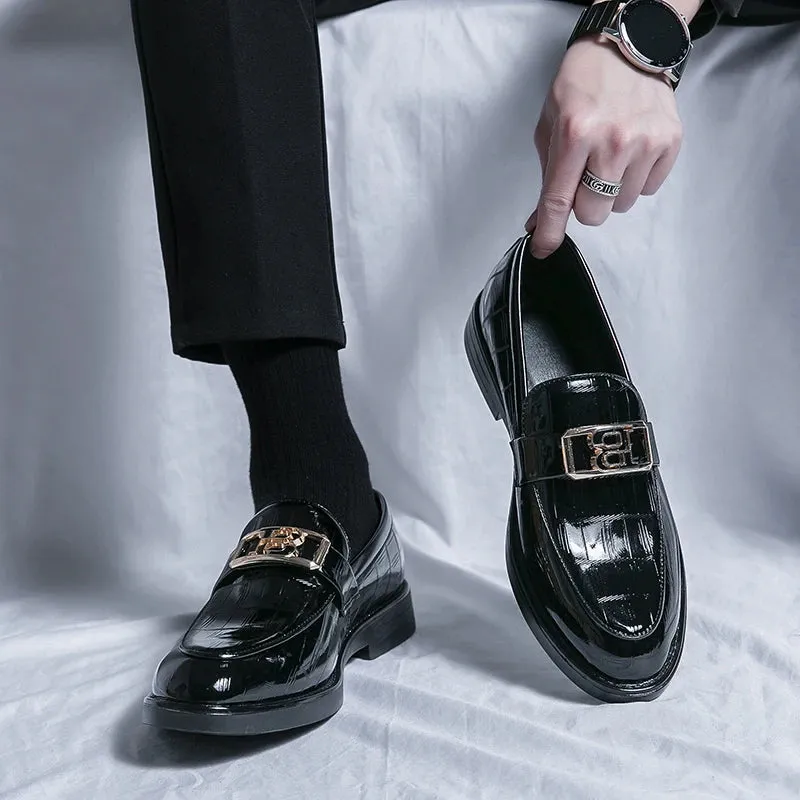 B Letter Appliques Patent Leather Loafers