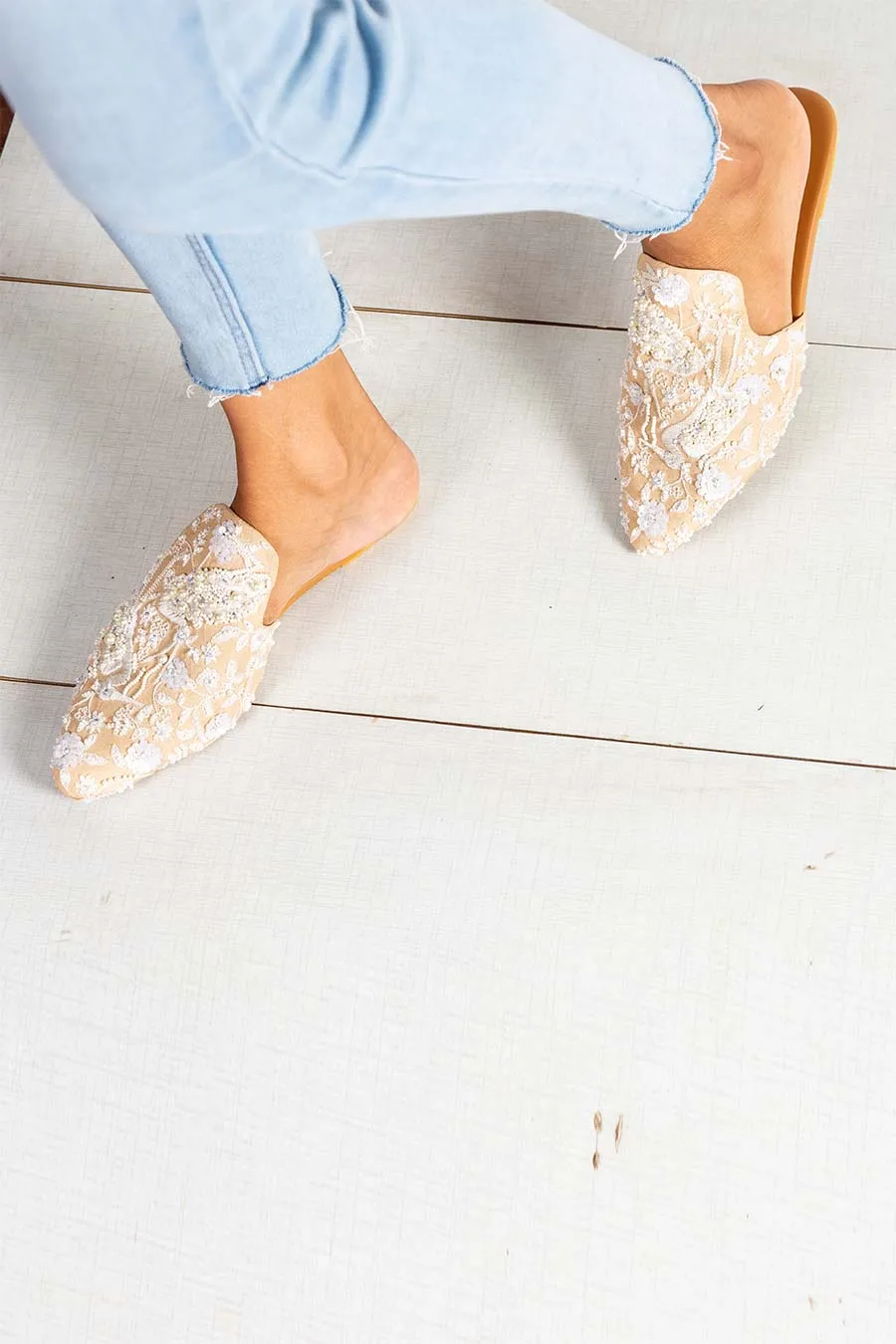 Beige Dreams Embroidered Mules