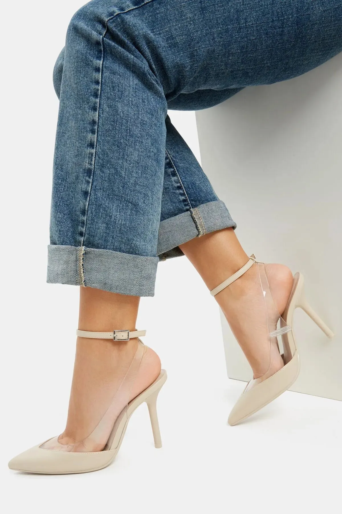 Bershka Open-Back Vinyl With Ankle Straps Heels