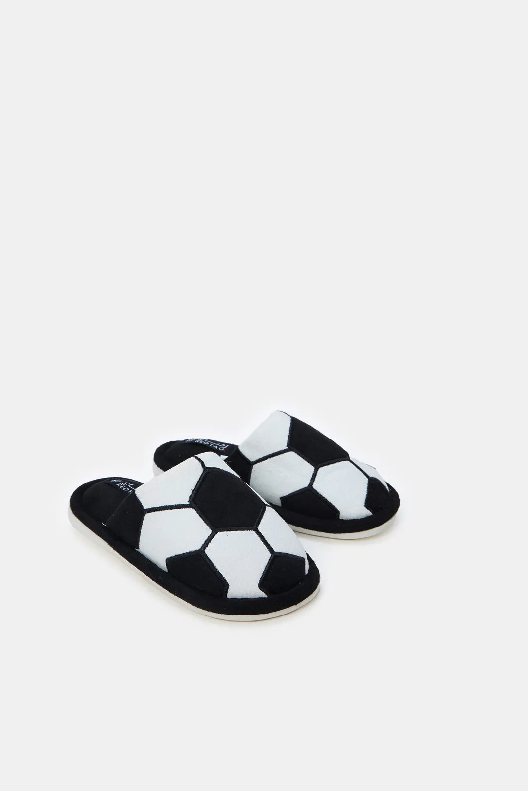 Boys White And Black Soccer Ball Print Slippers