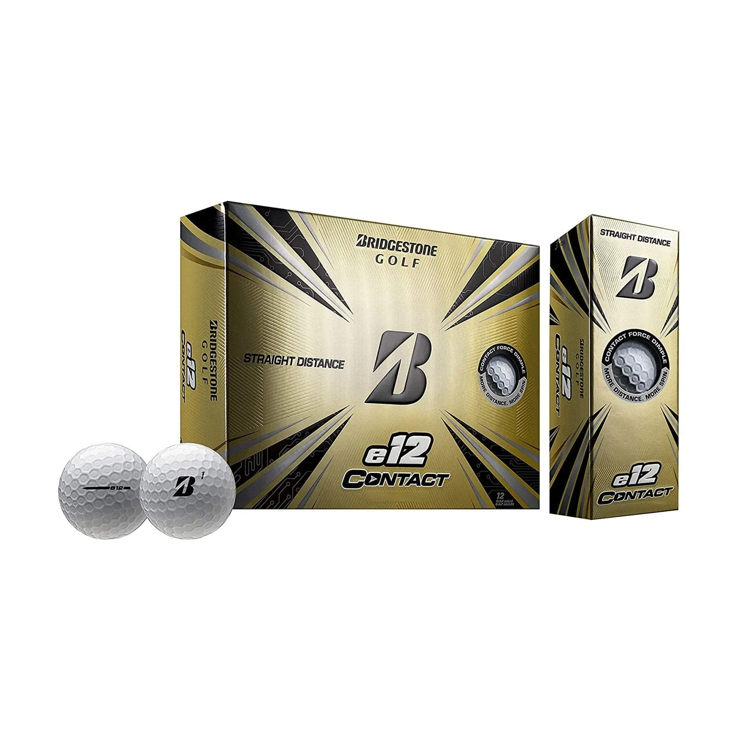 Bridgestone e12 CONTACT Golf Balls w/ Contact Force Dimples, White, 12 Pack