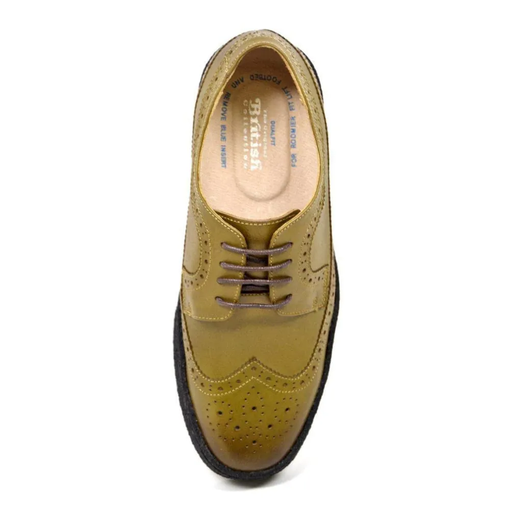 British Walkers Playboy Originals Wingtip Low Cut Men's Olive Leather Oxfords