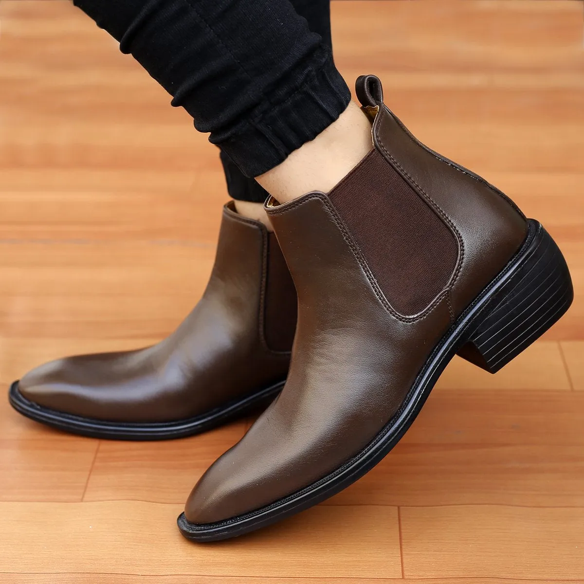 Bxxy's 3 Inch Hidden Height Increasing Faux Leather Chelsea Boots for Men