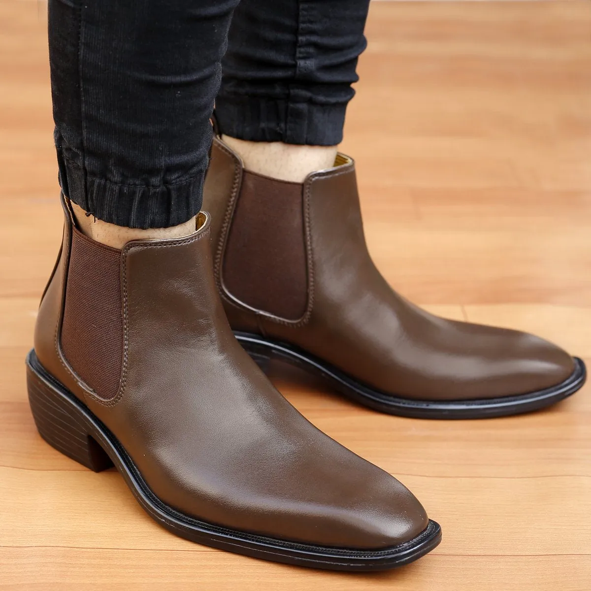 Bxxy's 3 Inch Hidden Height Increasing Faux Leather Chelsea Boots for Men