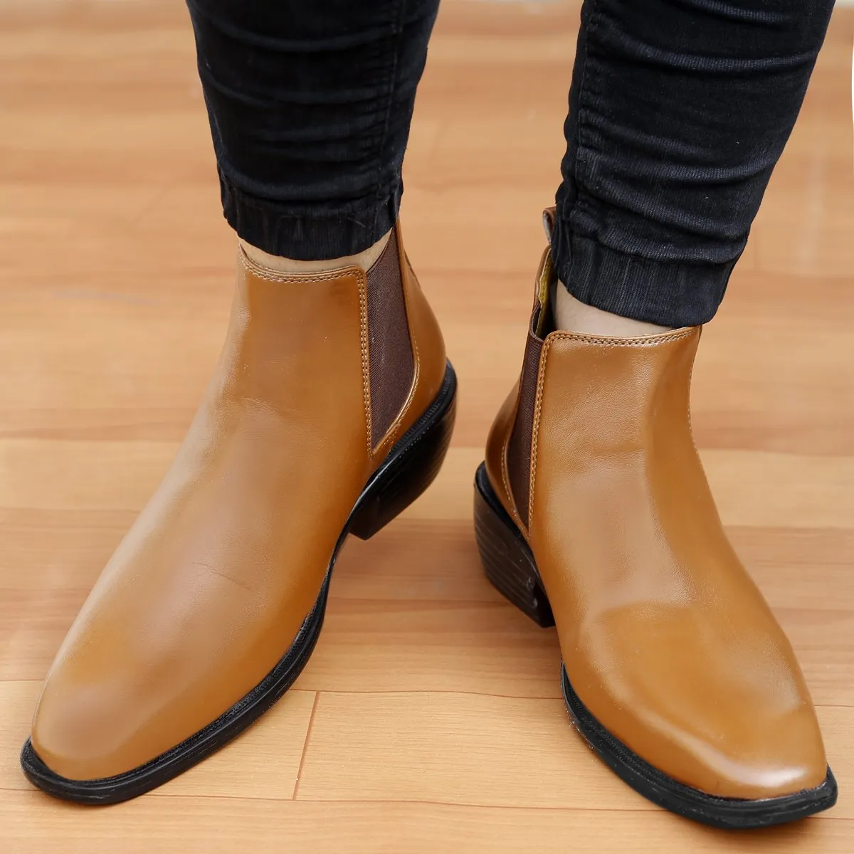 Bxxy's 3 Inch Hidden Height Increasing Faux Leather Chelsea Boots for Men