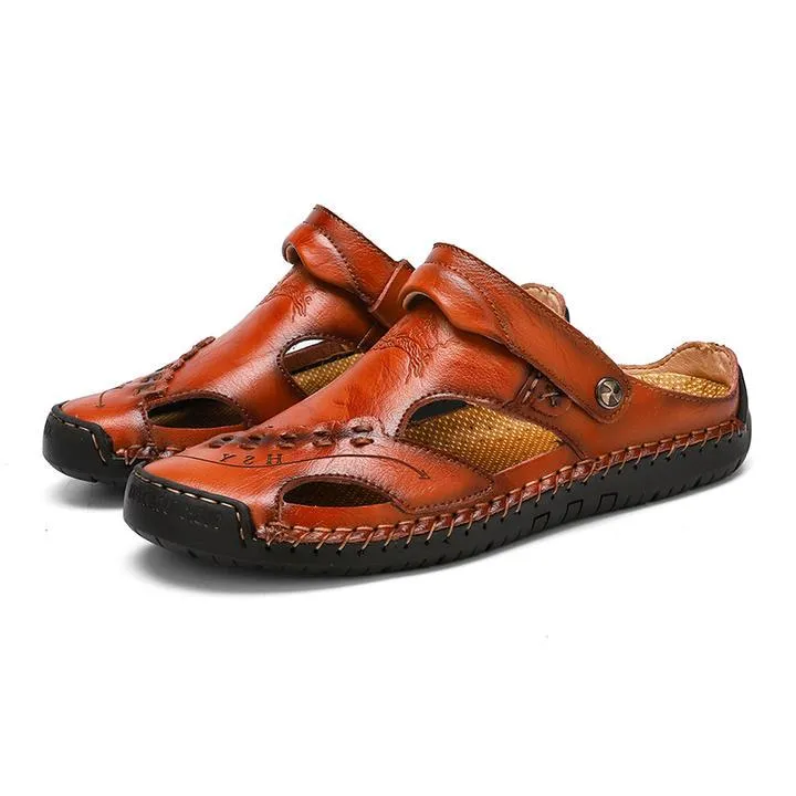 (Clean Up - US 9) Men's casual breathable handmade leather sandals