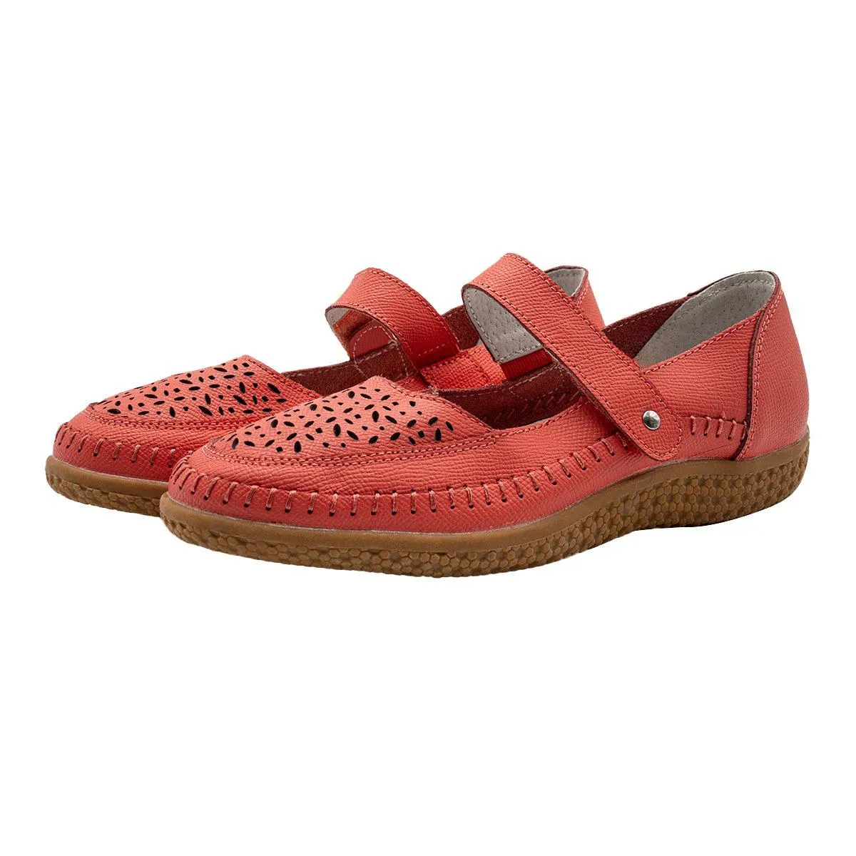 Damart Casual Ballerinas Leather Orange Colour For Women