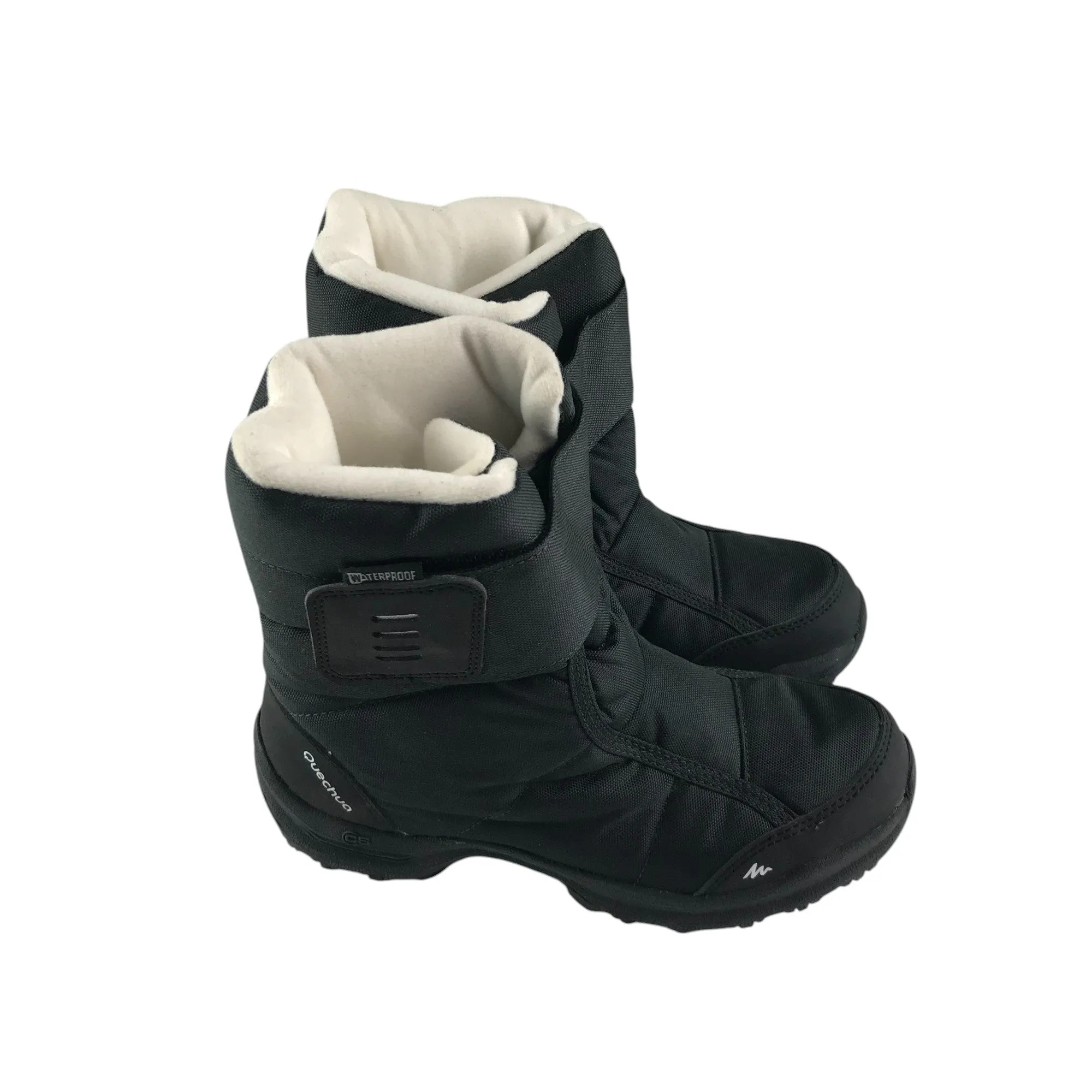 Decathlon winter boots shoe size 5 black high tops with hook and loop strap