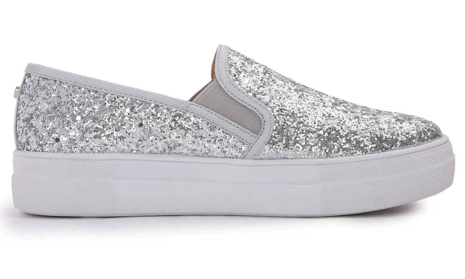 Feversole Women's Glitter Silver Platform Slip On Sneaker Casual Flat Loafers