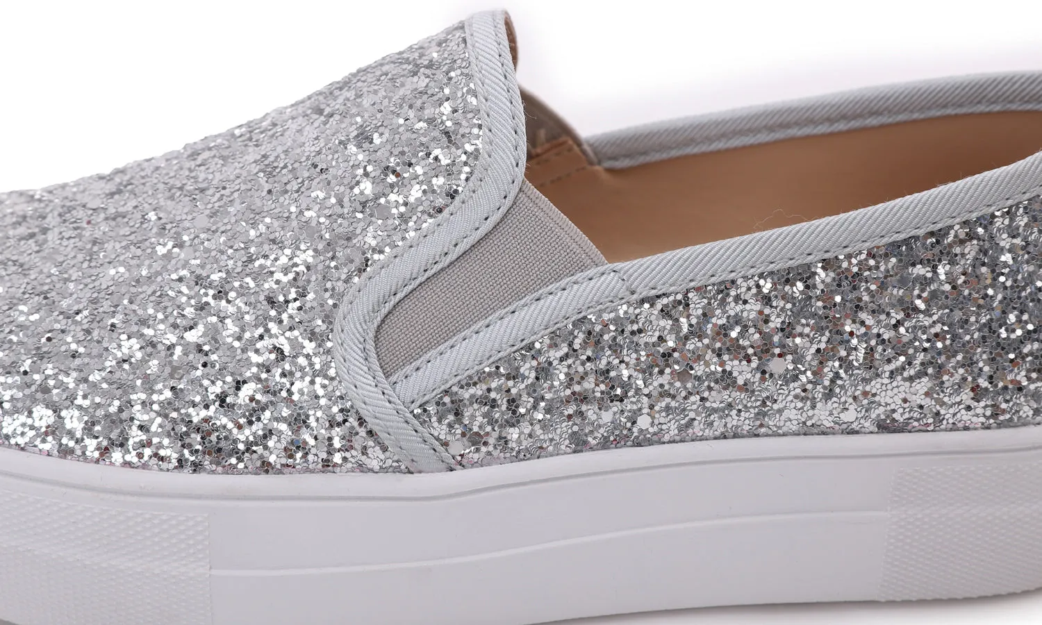 Feversole Women's Glitter Silver Platform Slip On Sneaker Casual Flat Loafers