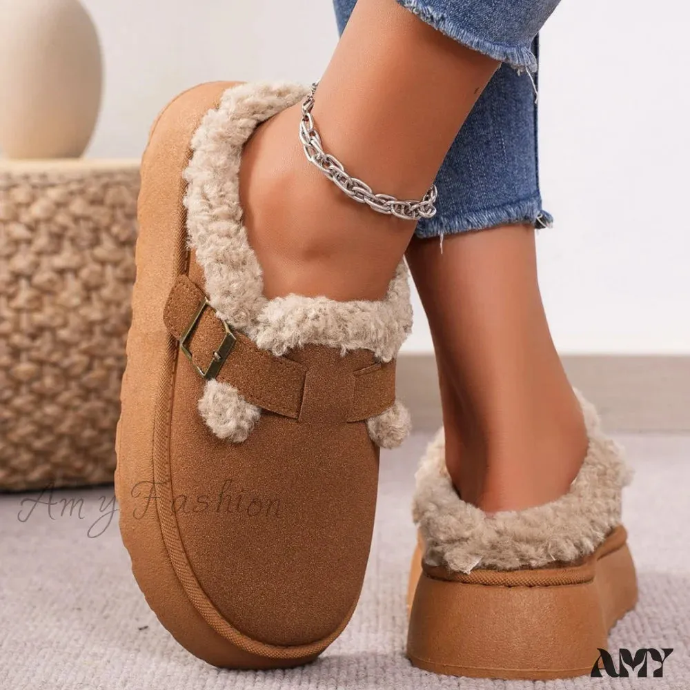 Fleece Thick Sole Outdoor Slip-On Cotton Moccasin Winter New Women's Snow Boots Shoes