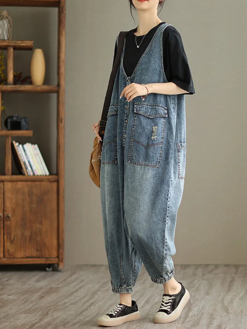 Foggy Season Women's Denim High Waist Jumpsuit