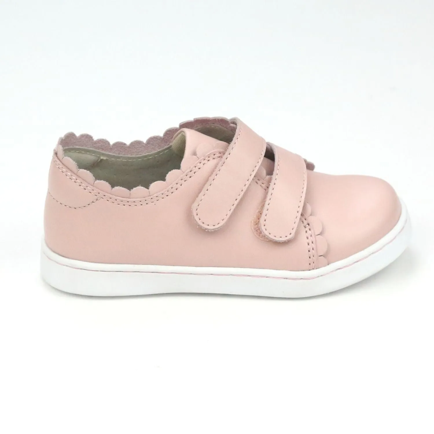 Girls Caroline Double Velcro Scalloped Leather Sneaker