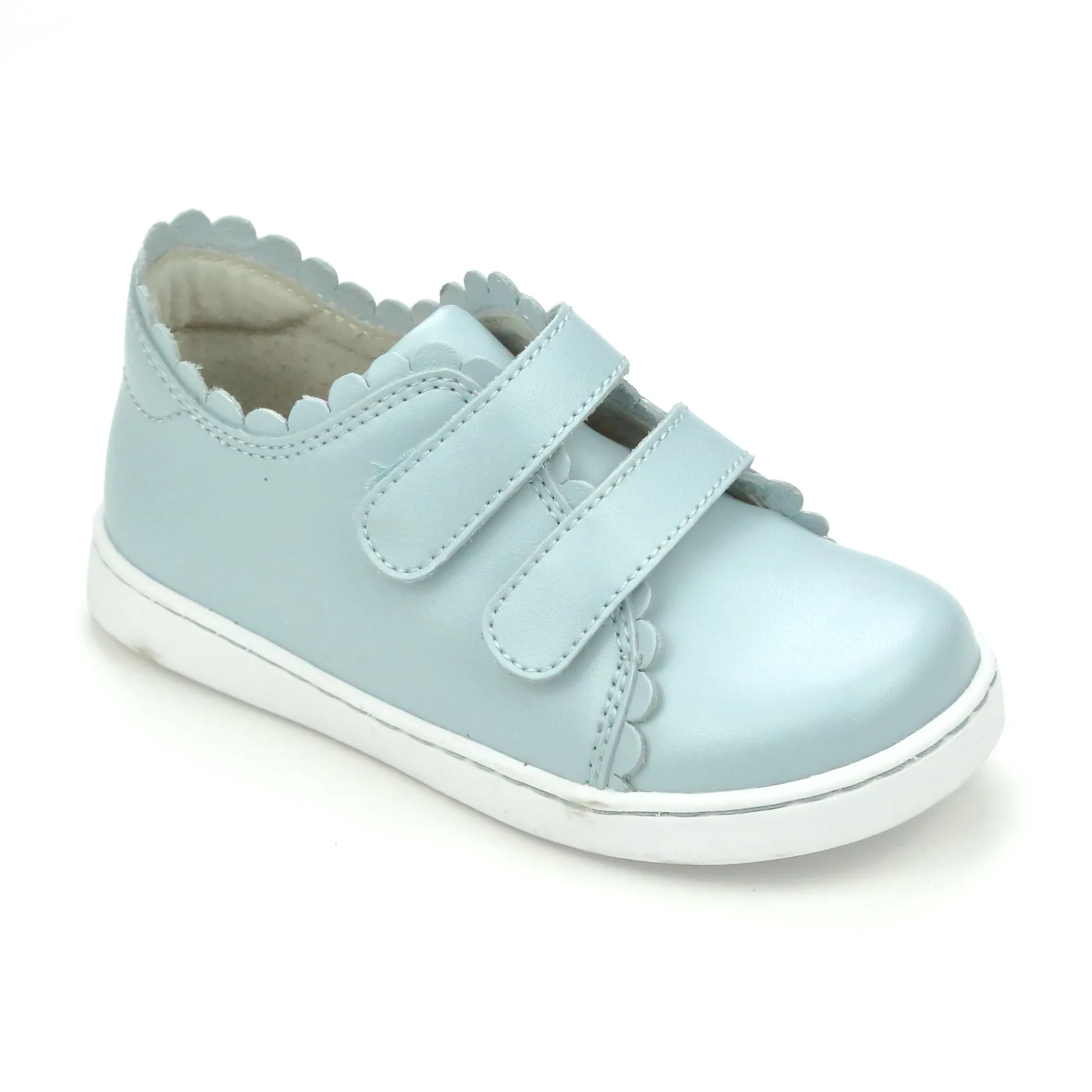 Girls Caroline Double Velcro Scalloped Leather Sneaker