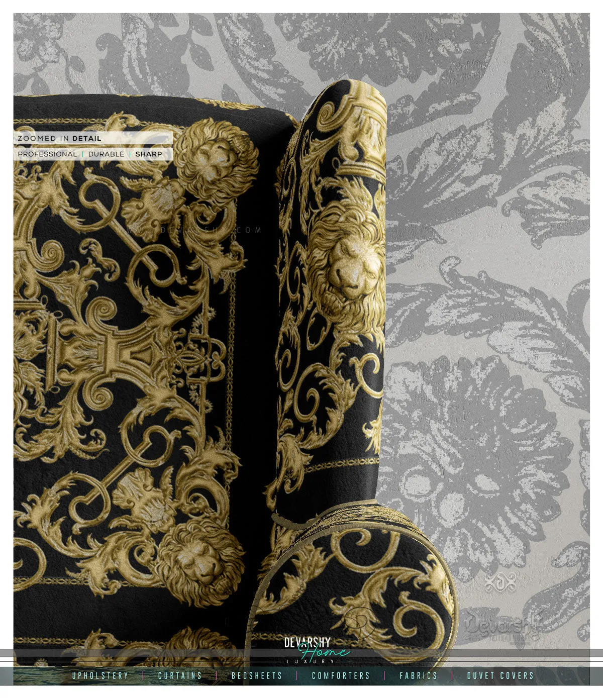 Golden Lion Grey Upholstery Fabric 3meters 12 Furnishing Fabric Options Baroque Lion Fabric By the Yard | D21040C