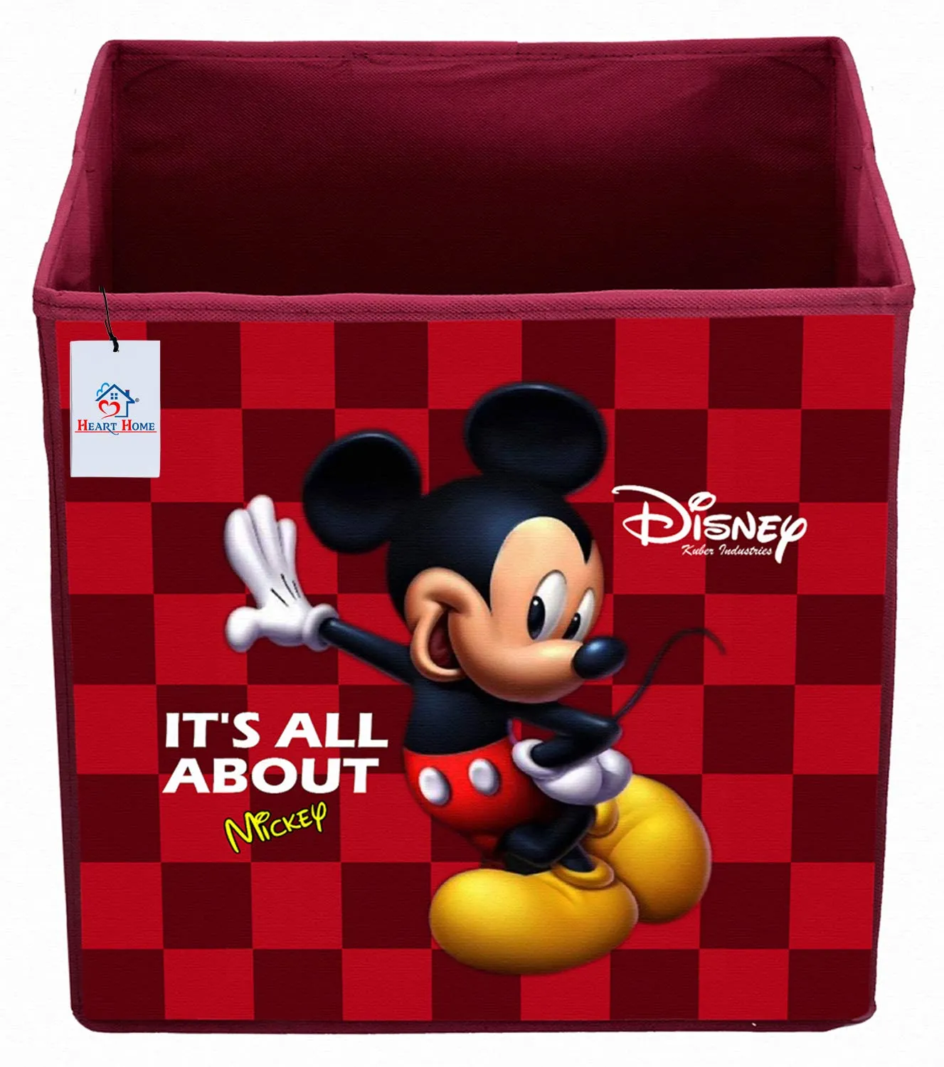 Heart Home Disney Print Non Woven Fabric 3 Pieces Foldable Large Size Storage Cube Toy, Books, Shoes Storage Box with Handle (Red, Maroon & Brown)-HEART10815