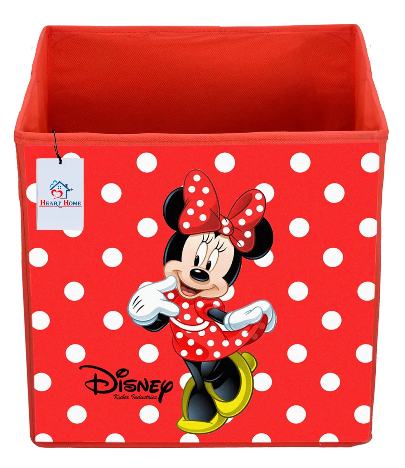 Heart Home Disney Print Non Woven Fabric 3 Pieces Foldable Large Size Storage Cube Toy, Books, Shoes Storage Box with Handle (Red, Maroon & Brown)-HEART10815