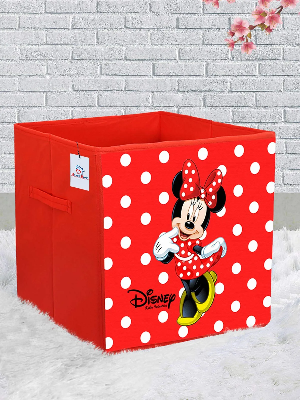 Heart Home Disney Print Non Woven Fabric 3 Pieces Foldable Large Size Storage Cube Toy, Books, Shoes Storage Box with Handle (Red, Maroon & Brown)-HEART10815