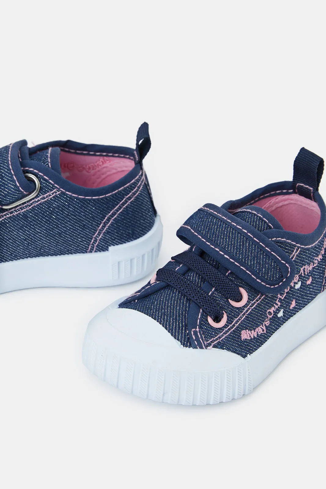 Infant Girls Navy Denim Velcro Pump