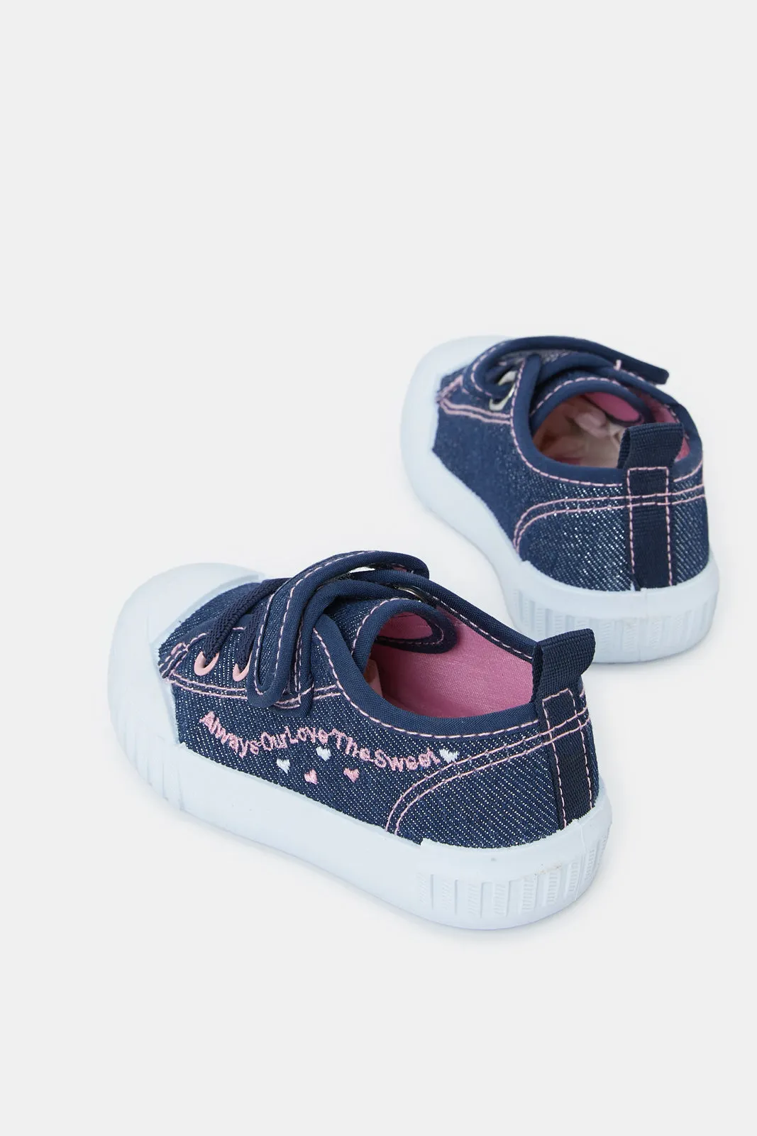 Infant Girls Navy Denim Velcro Pump