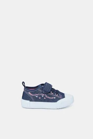 Infant Girls Navy Denim Velcro Pump