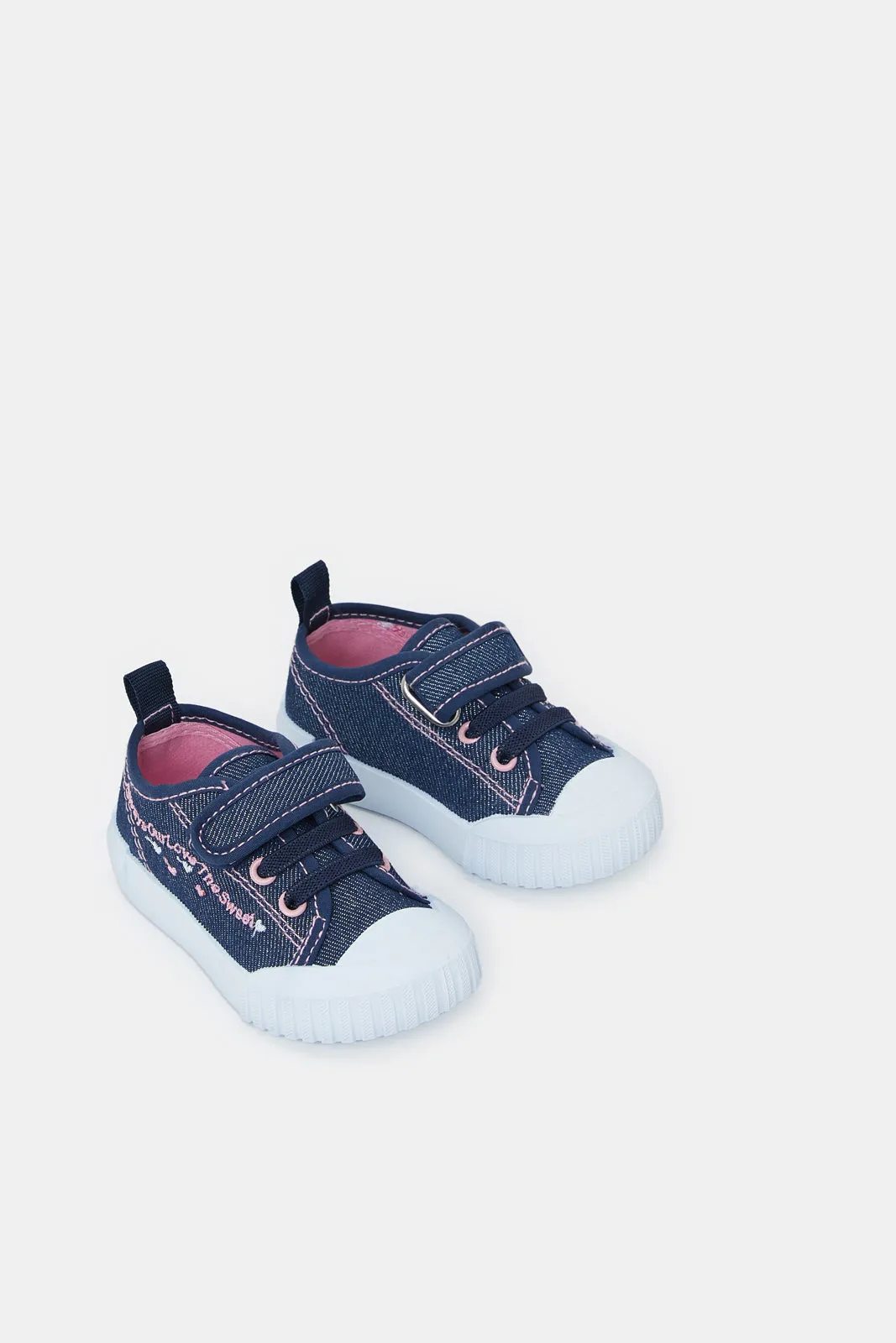 Infant Girls Navy Denim Velcro Pump