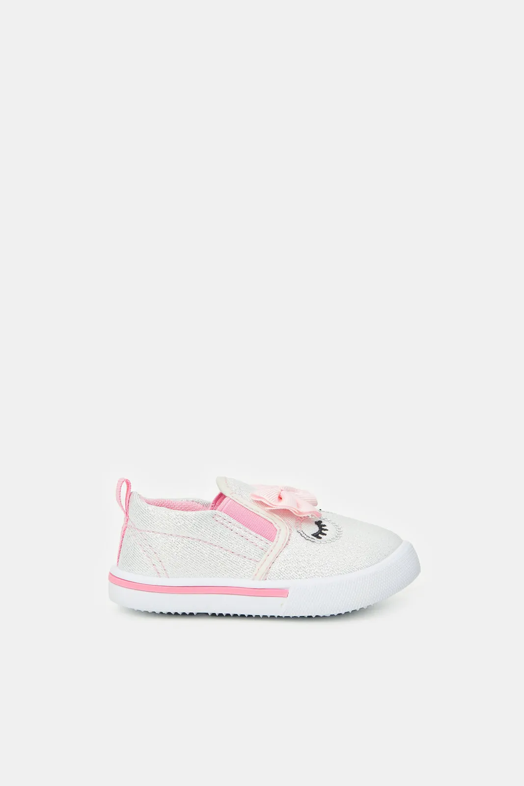 Infant Girls Pink And White Embellished Pump