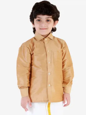 Jashvi Boys' Rose Gold Silk Blend Long Sleeves Ethnic Shirt